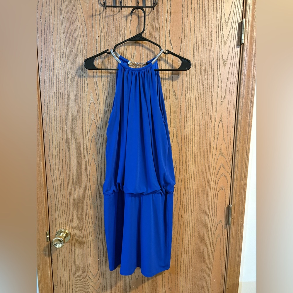 Royal Blue Jessica Simpson Halter Dress with Chain Neck Detailing